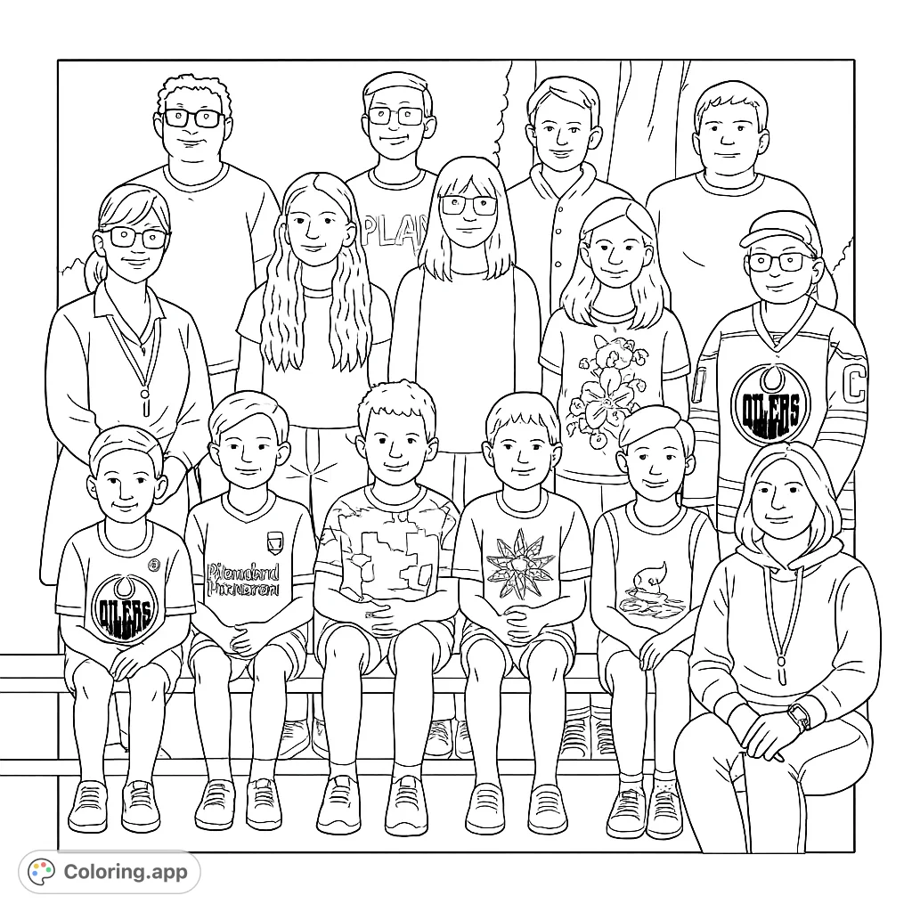 A diverse group of adults and children pose for a classic group portrait, perfect for personalizing with vibrant colors and unique details.