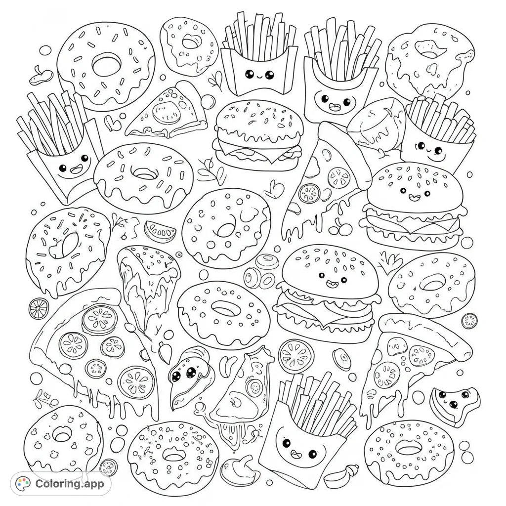 kawaii fast food feast - coloring.app