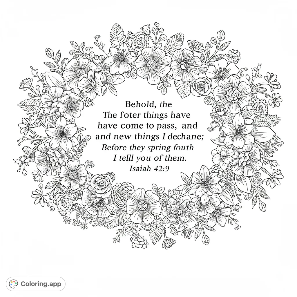 A beautiful floral wreath coloring page, perfect for relaxation. Features intricate flowers and leaves, offering a delightful nature-themed coloring experience.