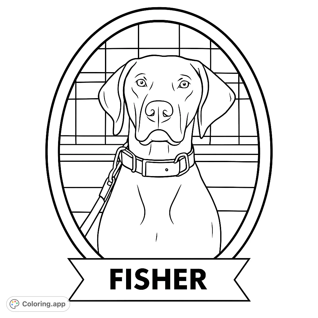 A noble canine portrait within an oval frame, featuring a detailed dog with a collar and a grid background. Perfect for dog lovers.