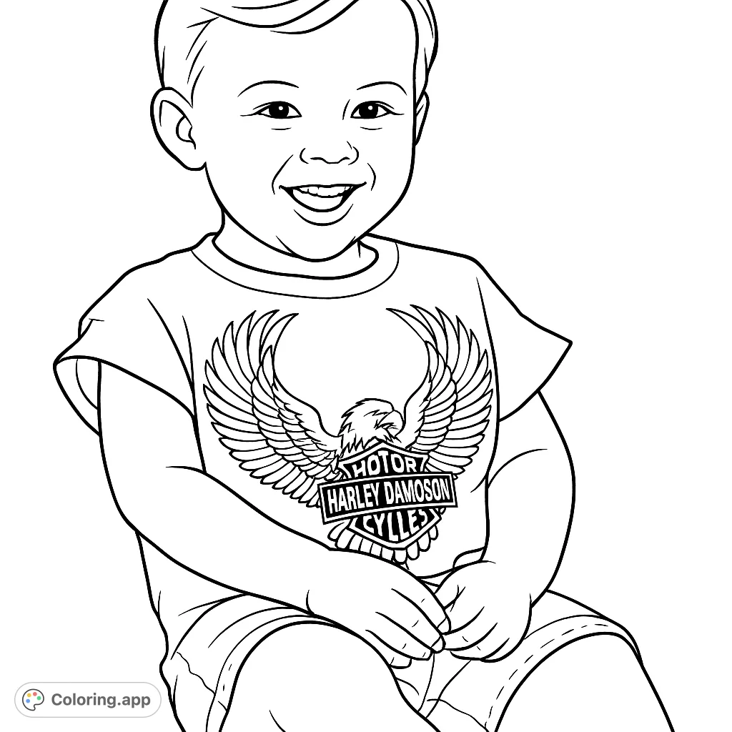A joyful toddler in an eagle tee, perfect for little artists. A free printable coloring page for kids to personalize.