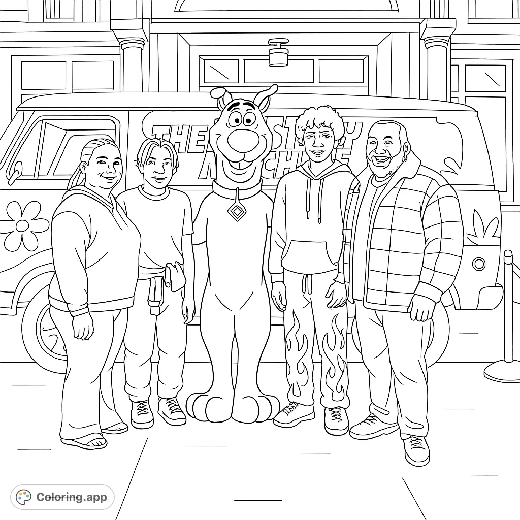 Join Scooby-Doo and the Mystery Gang for a fun adventure! A free printable Scooby-Doo coloring page for kids and adults, perfect for mystery fans.
