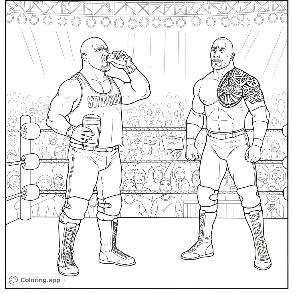 Dynamic wrestling legends face off in a detailed ring, surrounded by an excited crowd. Perfect for sports fans!