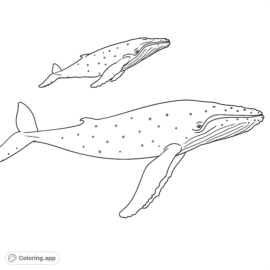 Dive into the deep with this majestic whale coloring page! Featuring two beautiful whales, perfect for ocean lovers.