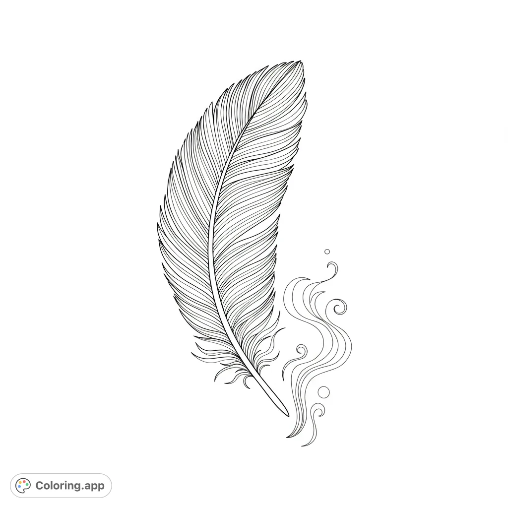Color a beautiful, intricately detailed feather with delicate swirling patterns. A serene and artistic free printable feather coloring page for all ages.