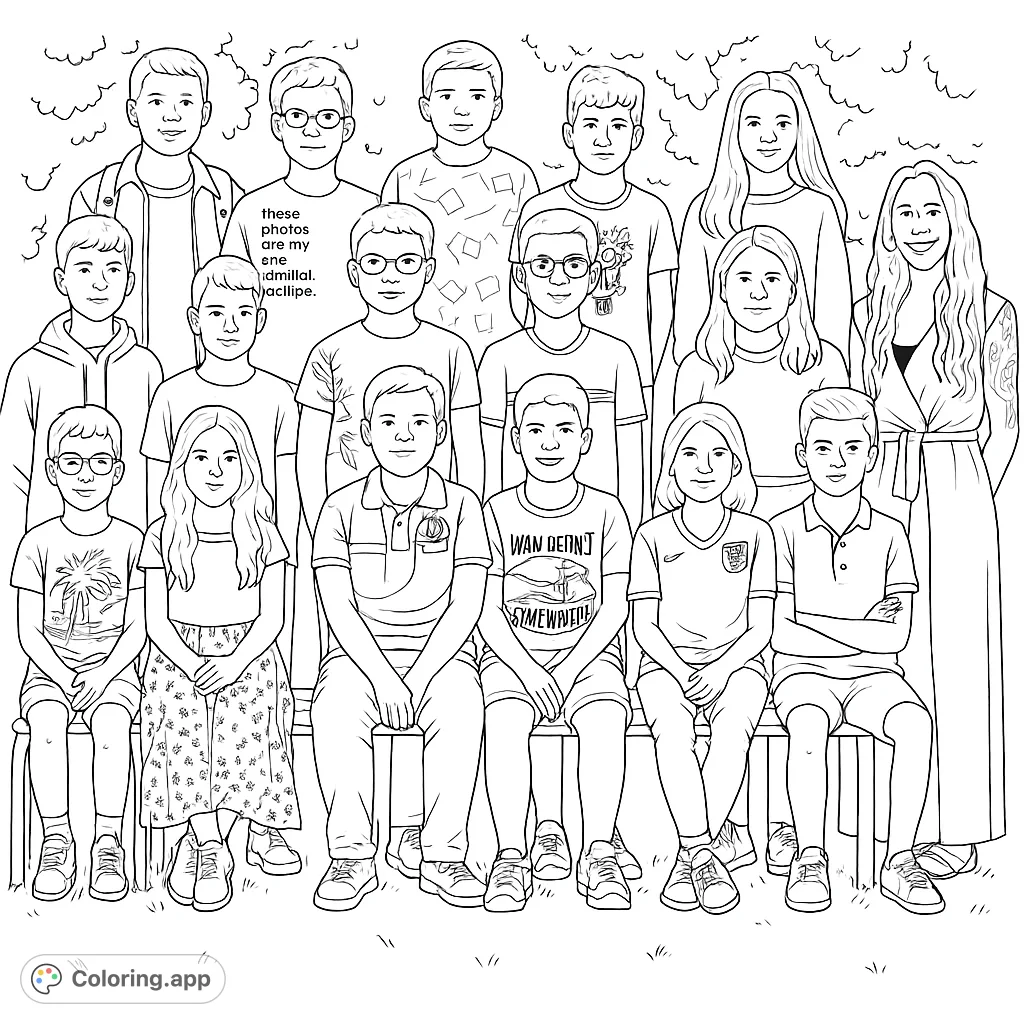A heartwarming group portrait featuring diverse individuals, perfect for a free printable coloring page for kids and adults.