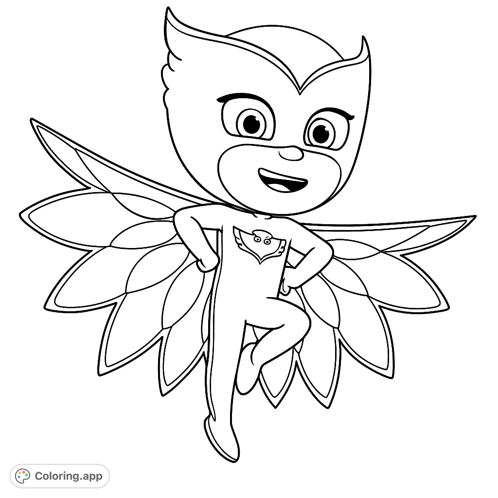 Soar into action with this dynamic owl superhero coloring page! Perfect for kids, featuring a masked hero with large wings and a bold emblem.