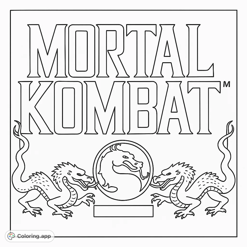 Unleash your creativity with this dynamic dragon emblem coloring page, featuring two fierce dragons guarding a central mythical symbol. Perfect for fantasy fans!