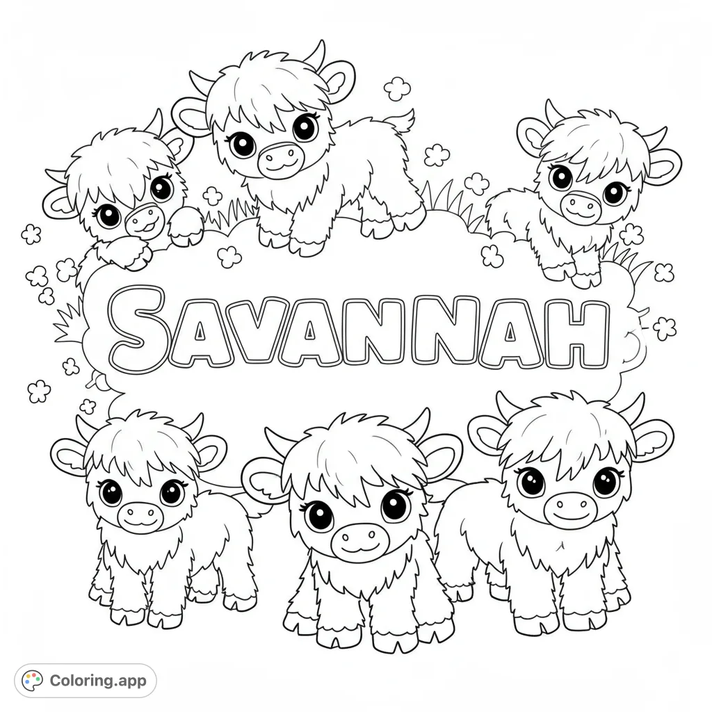 Savannah and Highland Cow Coloring Page Coloring.app