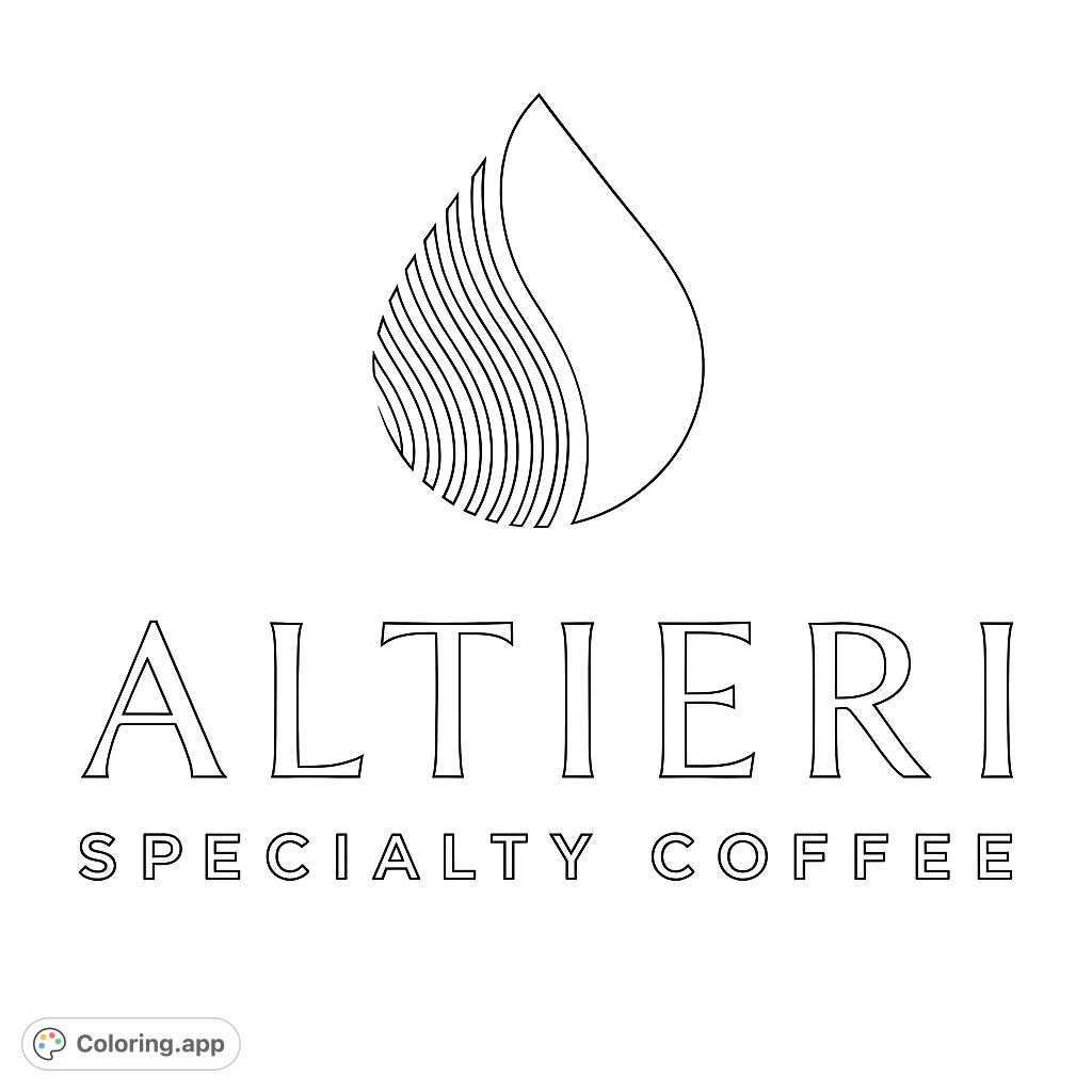 A stylized coffee bean logo with the words Altieri Specialty Coffee. A modern and minimalist design for coffee lovers to color.