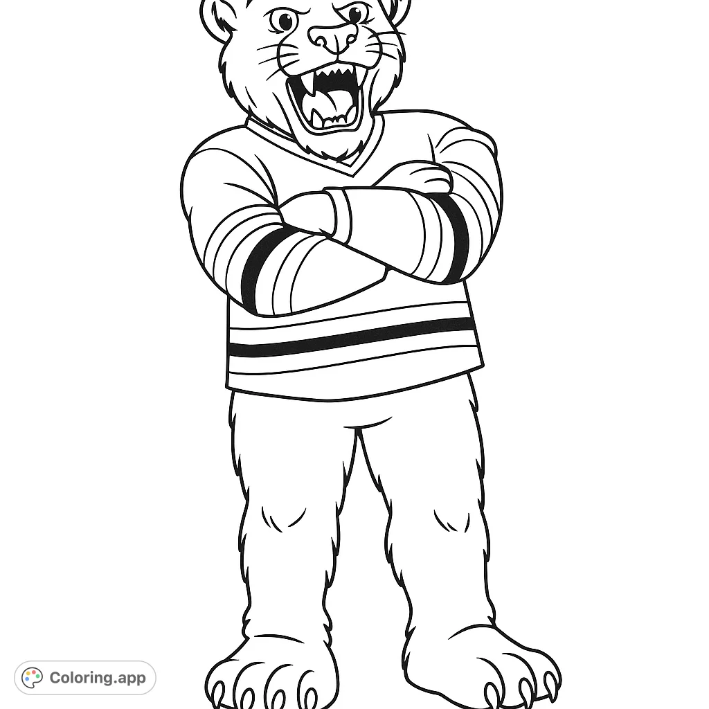Unleash your creativity with this fierce big cat mascot coloring page! Features a powerful animal in a sports jersey, perfect for fans and artists.