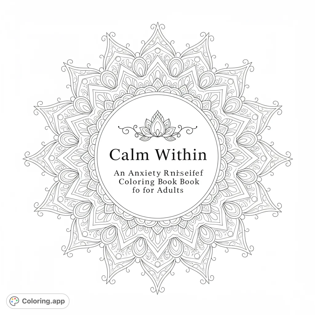 Unwind with an intricate mandala coloring page featuring a central lotus and radiating symmetrical patterns, perfect for mindfulness and relaxation.