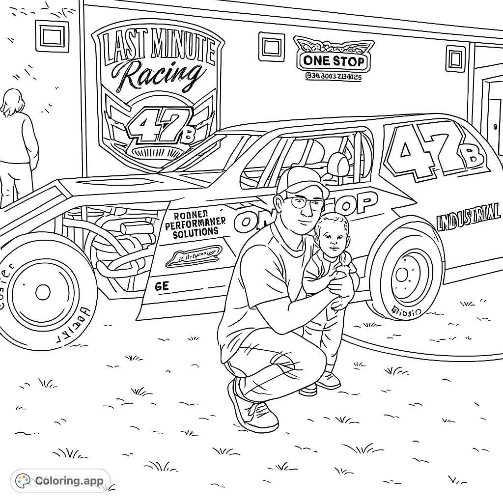 Get ready to race with this awesome dirt track race car coloring page! Perfect for car enthusiasts of all ages.