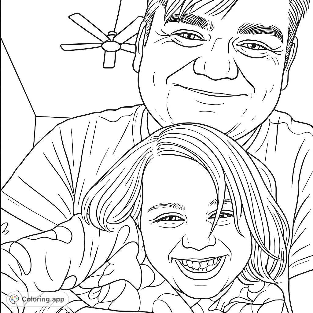 Capture heartwarming joy with this father and child coloring page. A free printable featuring happy smiles and family love for all ages.