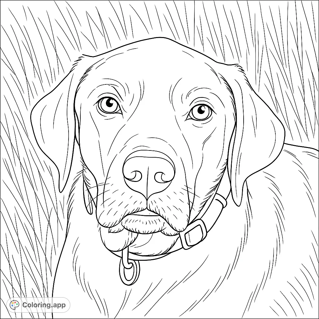 A charming Labrador dog portrait, gently holding a toy, set against a grassy background. Perfect for dog lovers to color and bring to life!
