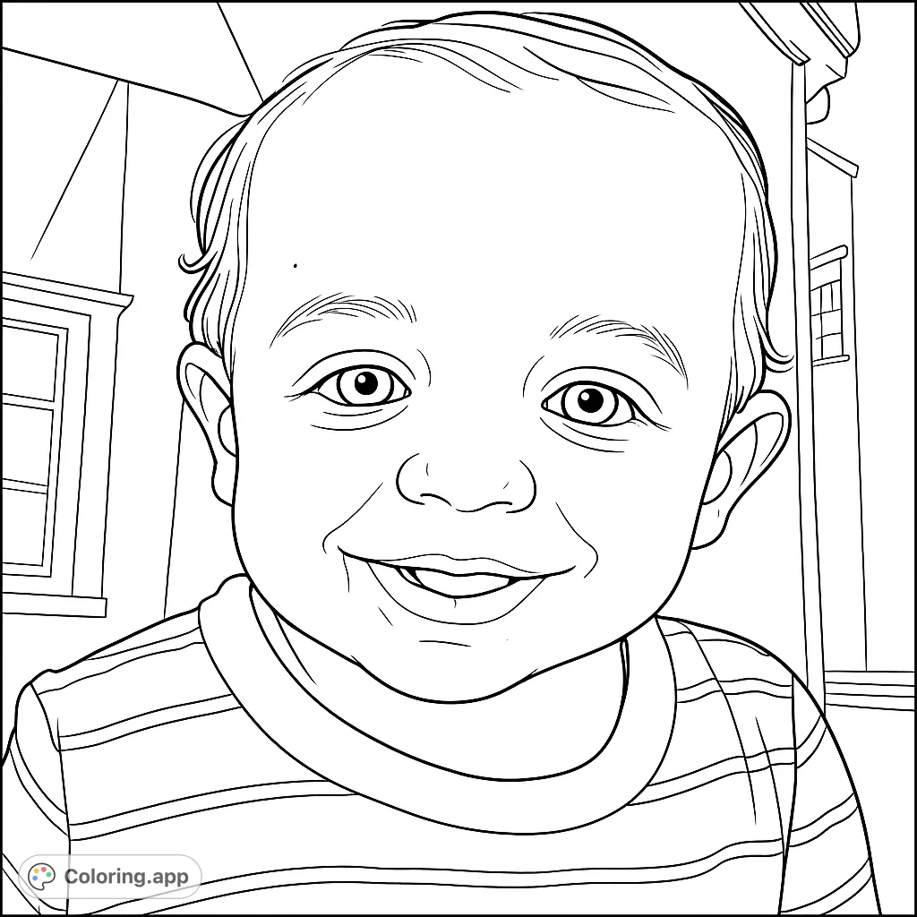 Capture the heartwarming smile of a happy baby in this adorable coloring page. Perfect for all ages to bring to life with vibrant colors.
