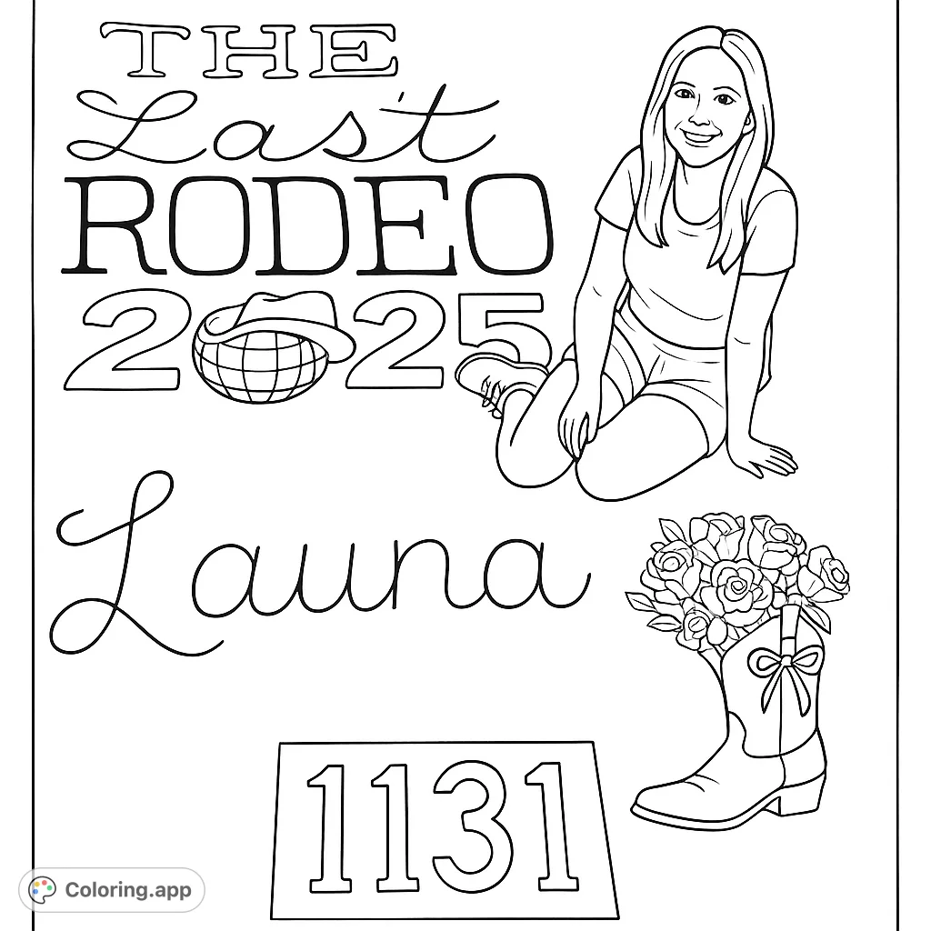 Capture the spirit of 'The Last Rodeo 2025' with this parking spot art! Features a disco ball cowboy hat, floral boot, and 'Launa' in a cute style.