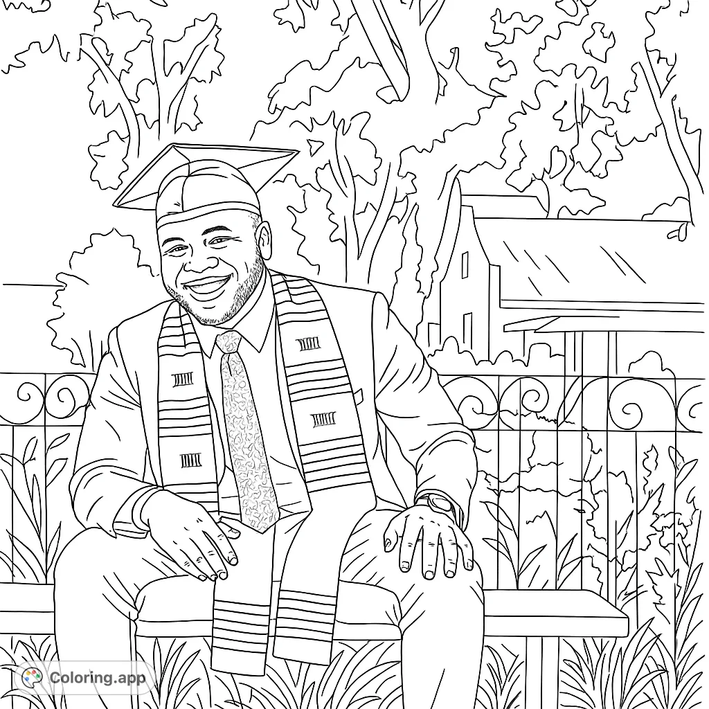 Celebrate success with this graduation coloring page! Features a smiling graduate in cap and gown, ready for your creative colors.