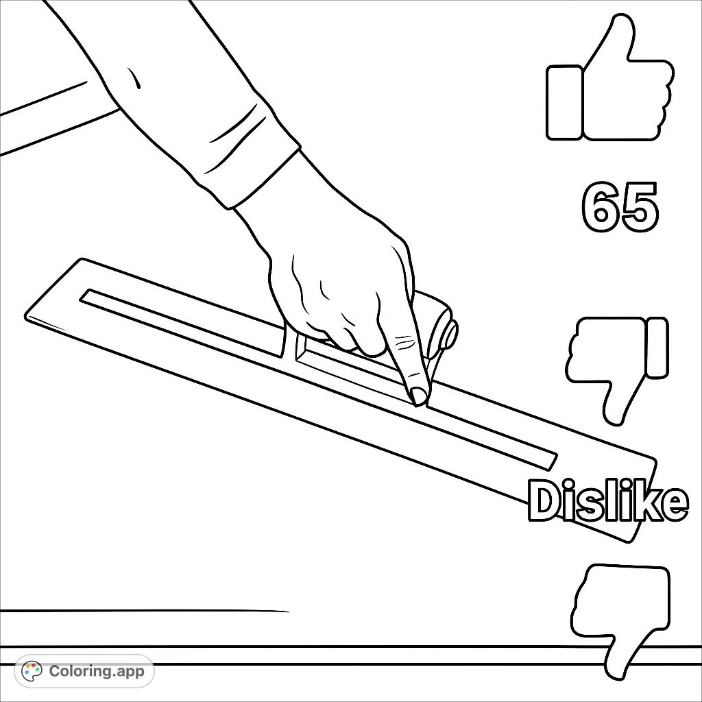 A detailed line drawing of a hand using a smoothing tool on a surface, with distinct thumb icons. Great for DIY and tool-themed coloring.