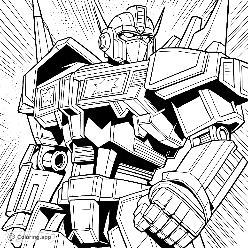 Unleash your creativity on this powerful robot guardian coloring page! Featuring intricate armor and dynamic lines, perfect for all ages.