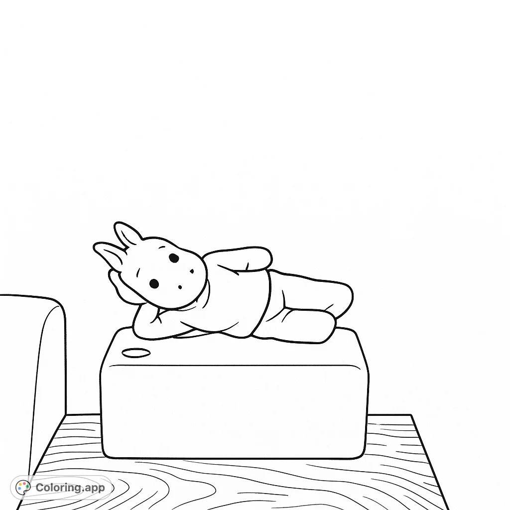 A charming animal character relaxes on a block, perfect for a cozy coloring session. Free printable animal coloring page for kids and adults.
