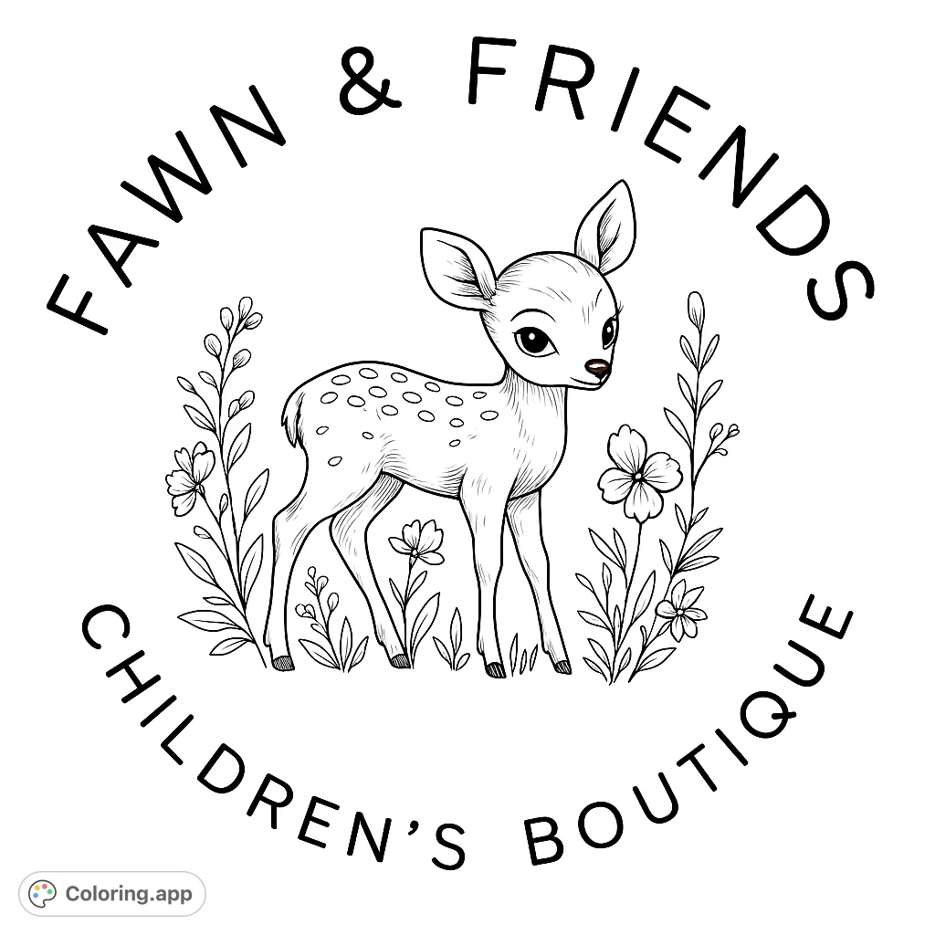 A charming fawn stands amidst delicate wildflowers and lush foliage, perfect for a serene nature-themed coloring page. Free printable for all ages!