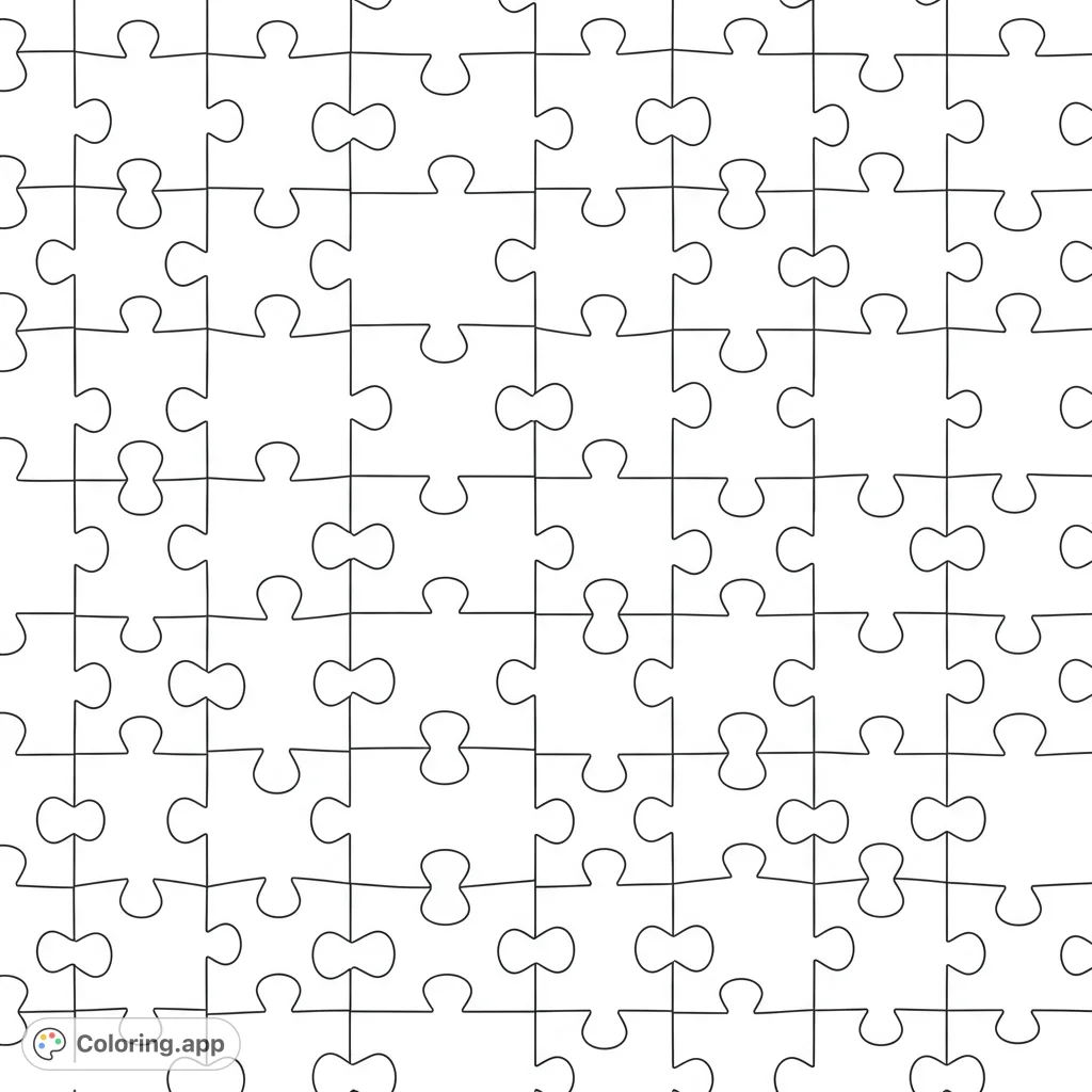 An intricate, symmetrical puzzle pattern coloring page featuring interlocking geometric shapes for a challenging and meditative experience.