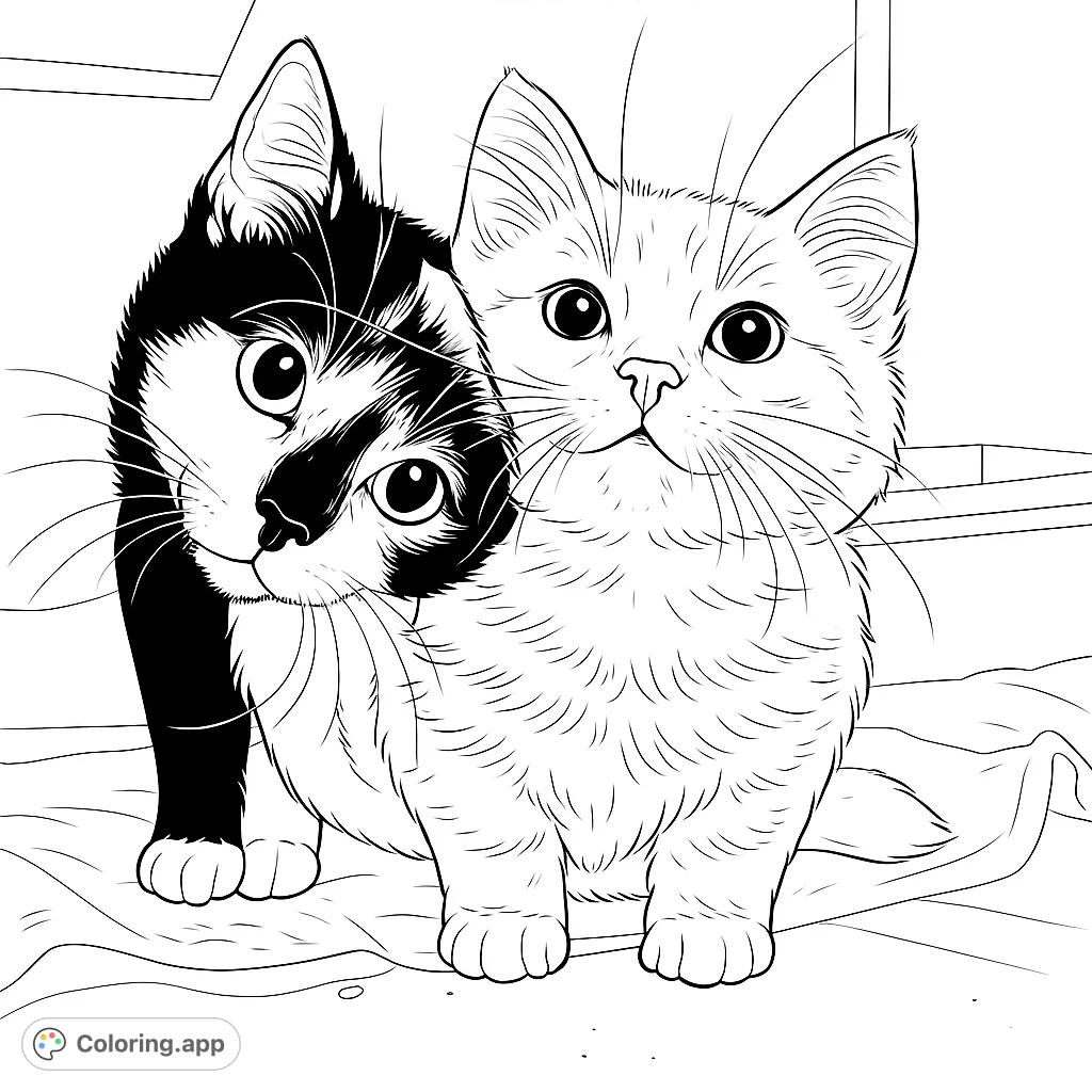 Adorable kitten duo peeks out, ready for your creative colors! A charming free printable cat coloring page for all ages.