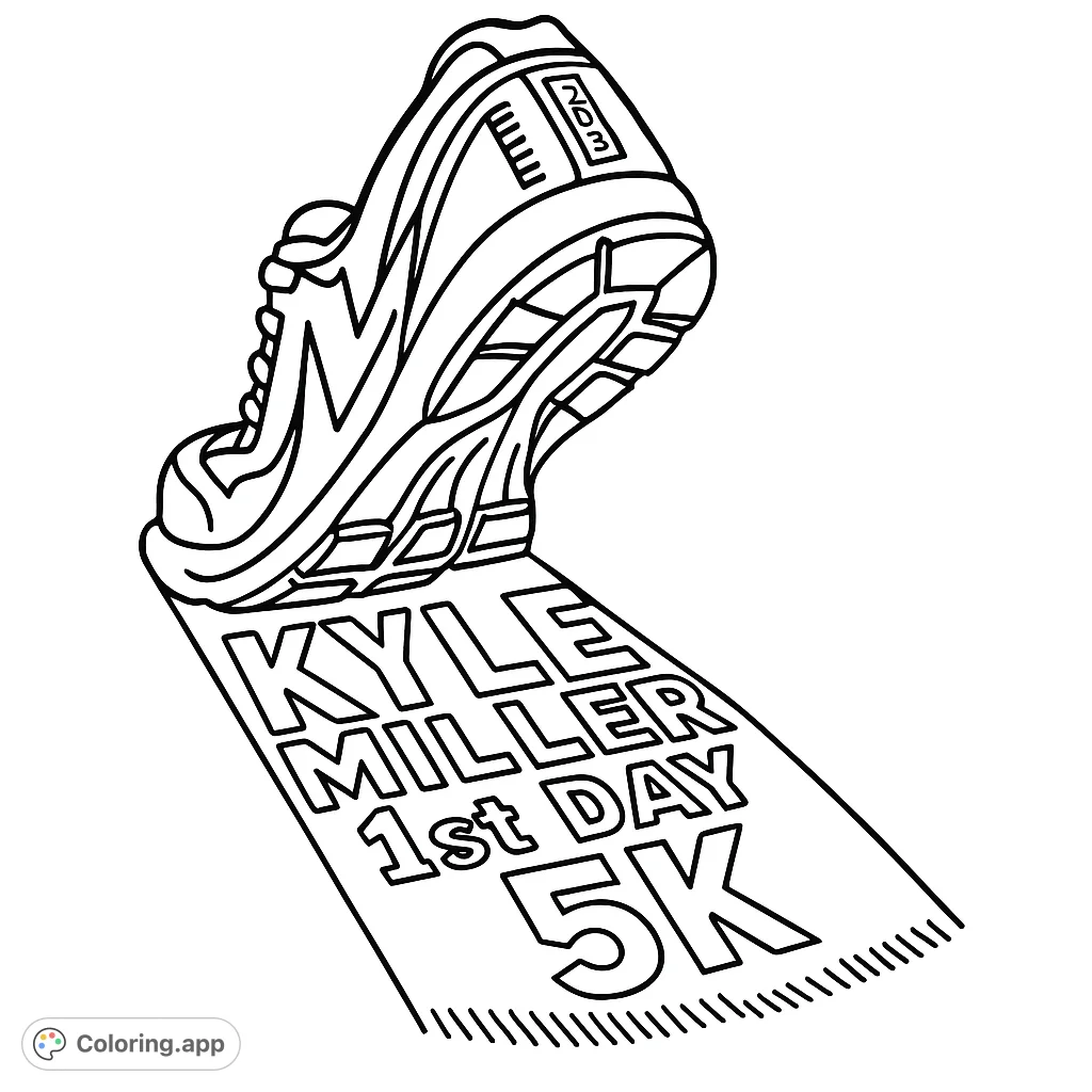 A dynamic running shoe poised for action, with intricate sole details. A free printable running shoe coloring page for all ages, perfect for sports enthusiasts.