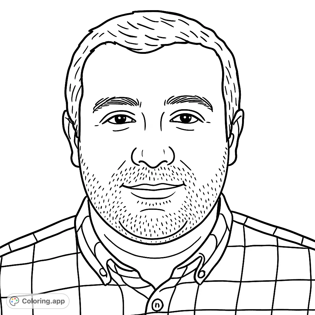 A friendly man in a plaid shirt, perfect for a personalized portrait coloring page. Features a detailed checked pattern and a warm expression.