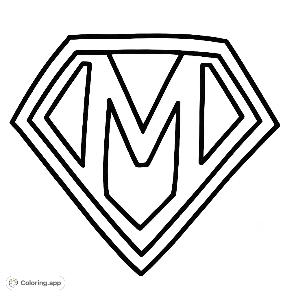 Bold diamond emblem with a stylized 'M' for a powerful, customizable coloring experience. Perfect for personalizing your own hero symbol!