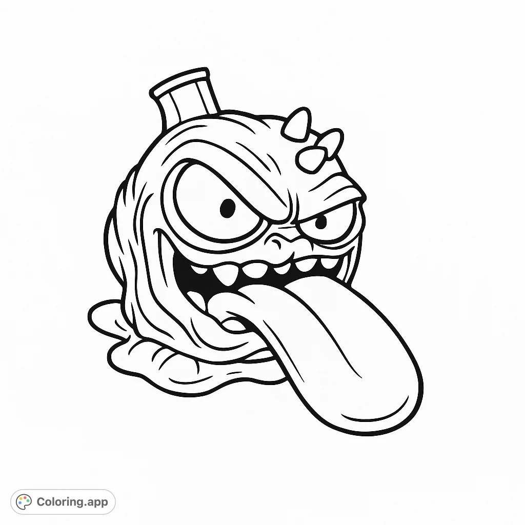 A quirky, bulbous monster with large eyes, a long protruding tongue, and a fuse-like top. Perfect for a fun, imaginative coloring session.