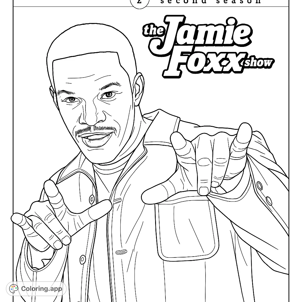 A charismatic man in a leather jacket, smiling with hands outstretched. A dynamic portrait for a fun coloring experience.