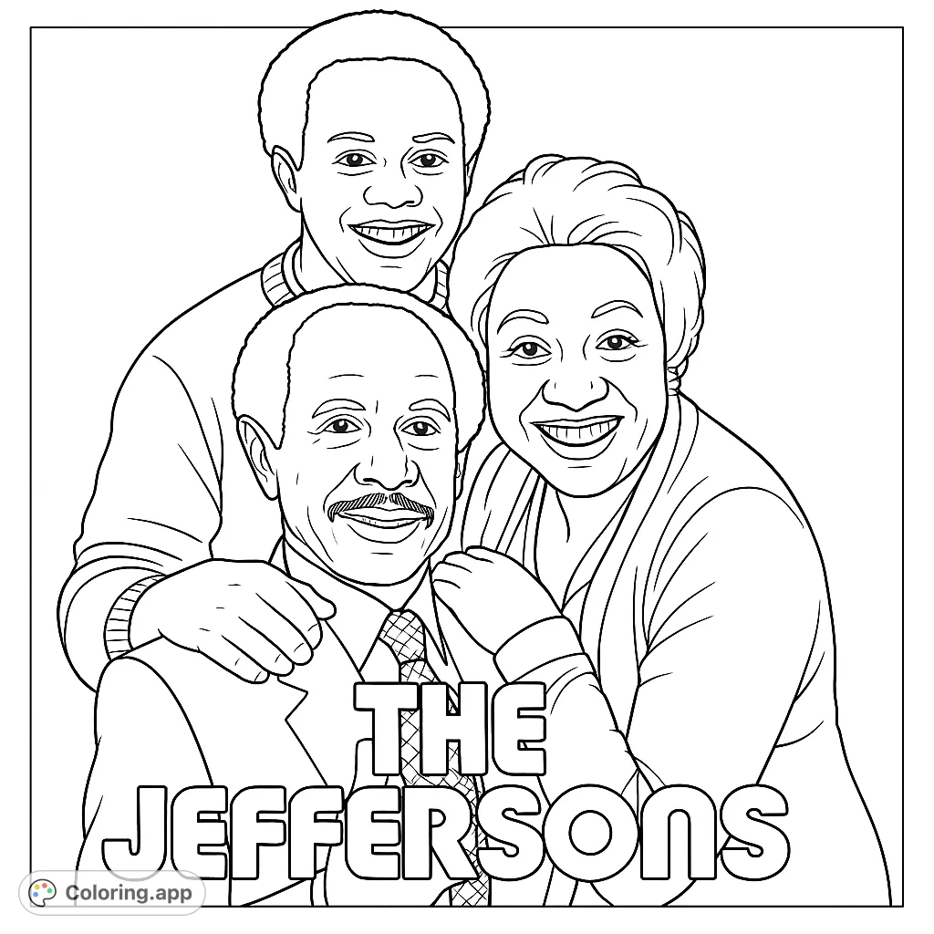 A heartwarming portrait of three smiling individuals, perfect for a free printable coloring page. Crisp lines define each feature, ready for your colors.