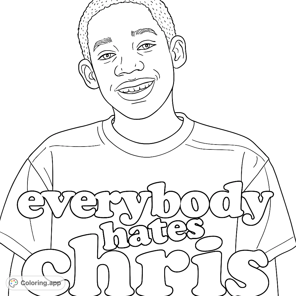 A cheerful young boy with a bright smile, ready for your creative colors. A free printable portrait coloring page for all ages.