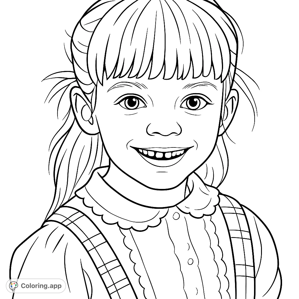 A delightful portrait of a smiling child wearing a collared shirt and patterned suspenders, perfect for a charming coloring experience.