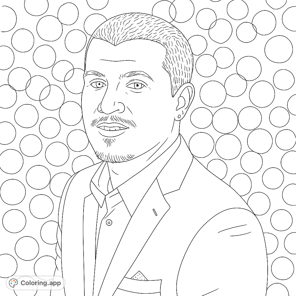 A sophisticated man in a suit with a goatee, set against a background of festive bokeh lights. Perfect for detailed coloring.