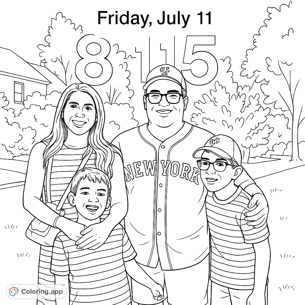 A heartwarming family portrait featuring a smiling mom, dad, and two boys, perfect for a free printable family coloring page.