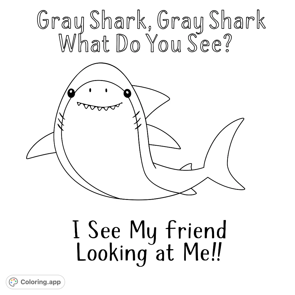 Dive into fun with this adorable cartoon shark coloring page! Perfect for kids, featuring a friendly shark with a big smile and sharp teeth.