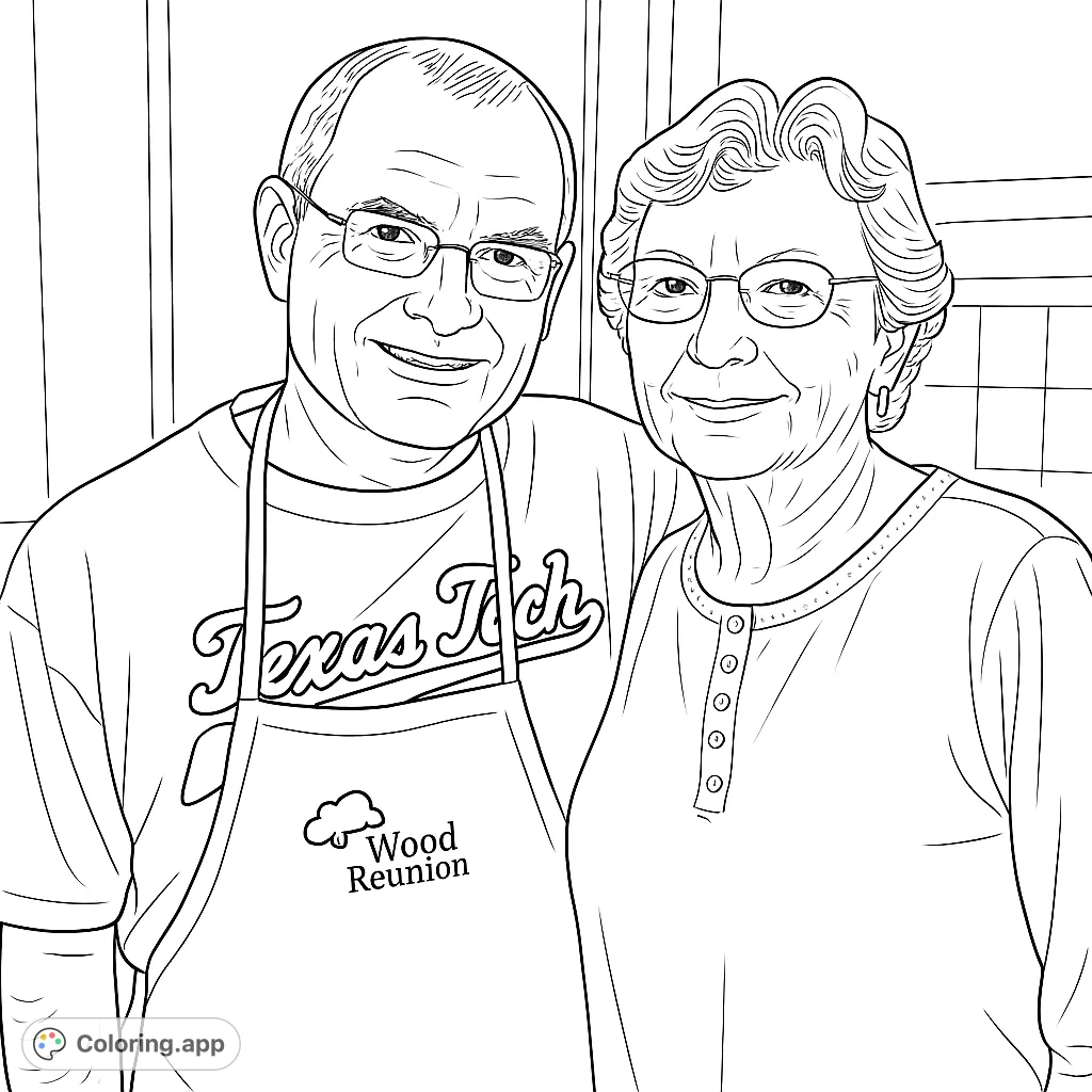 A heartwarming portrait of a smiling man and woman, perfect for a personalized family coloring page, celebrating connections.