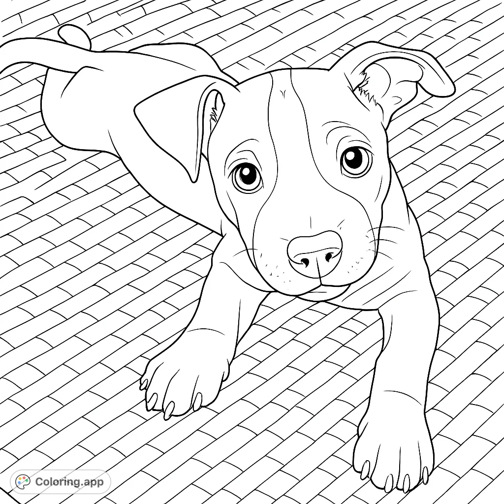 An adorable puppy with big, expressive eyes rests on a textured surface, ready for a splash of color. Perfect for dog lovers!