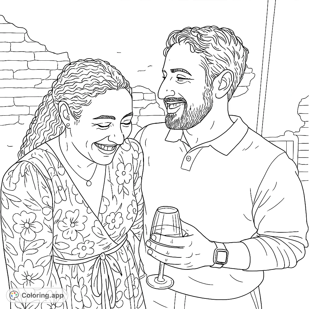 Capture a joyful moment between a smiling couple. This free printable couple coloring page features detailed expressions and clothing for a delightful experience.