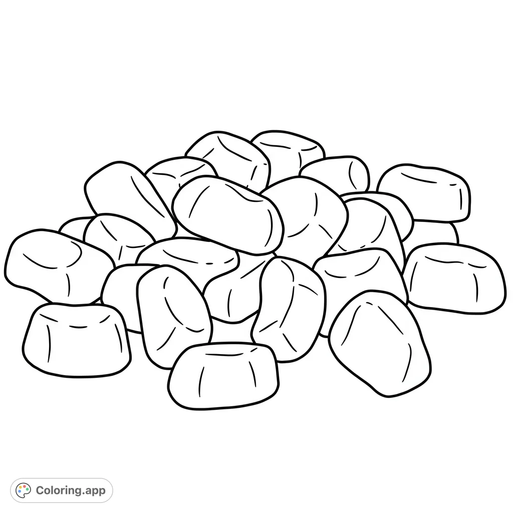 A delightful jelly tot coloring page featuring a scattering of South African jelly tots, perfect for a free printable coloring page for kids and adults.