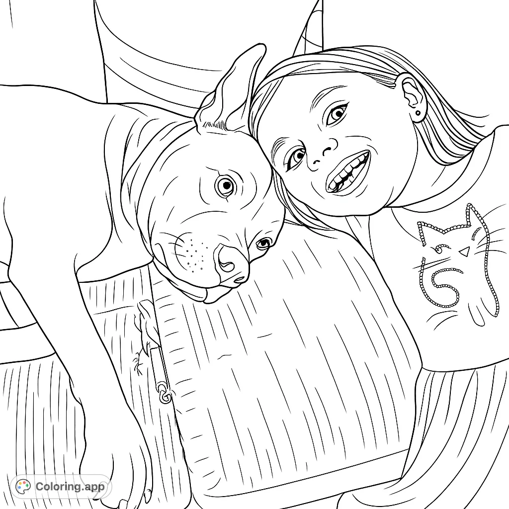 A heartwarming scene of a smiling girl cuddling with her loyal dog on a cozy couch. Perfect for animal lovers and friendship themes.