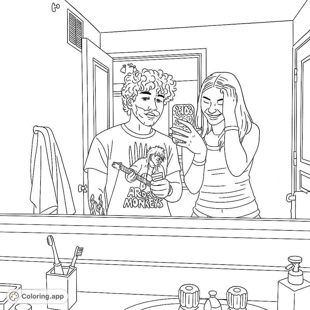 Capture a playful bathroom mirror moment! Two friends, one with shaving cream, pose for a selfie.
