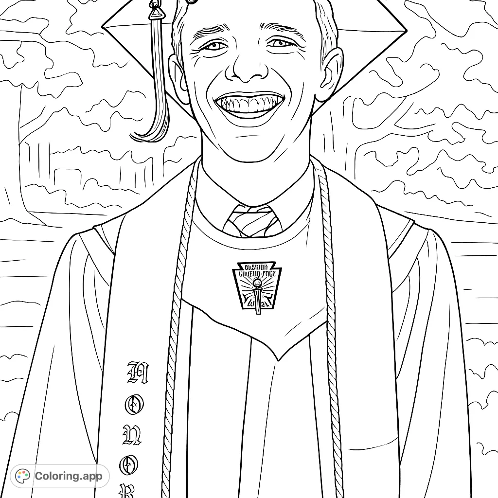 Celebrate achievement with this graduation coloring page featuring a smiling graduate in cap and gown, perfect for commemorating special milestones.