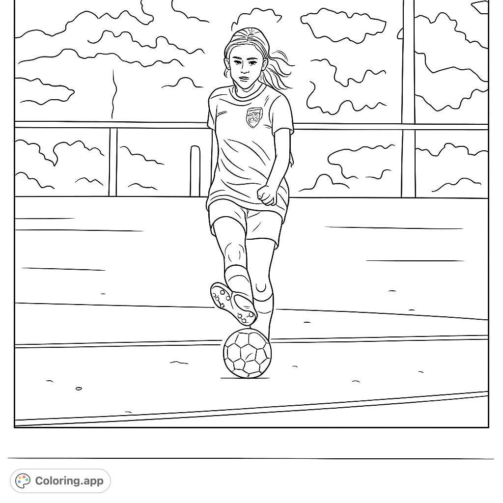 A dynamic soccer player in mid-kick on a field, perfect for sports enthusiasts. Features a detailed uniform and a classic soccer ball.