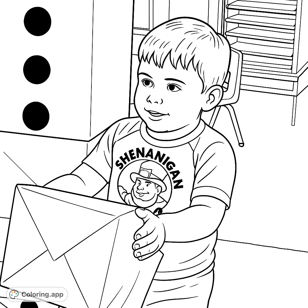 A cheerful toddler holds a large block, surrounded by stacked blocks in a playful room. Perfect for young artists to explore colors and shapes.