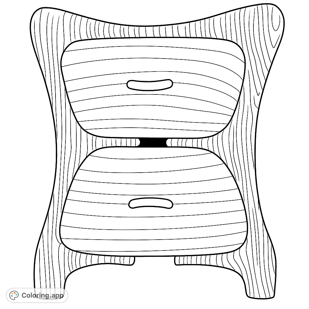 Color a beautifully crafted wooden keepsake box with two curved drawers, featuring a unique hourglass design. A free printable coloring page for all ages.