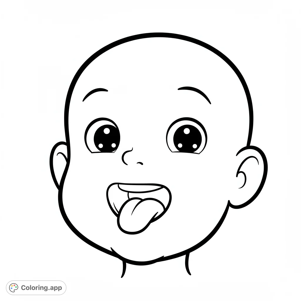 A simple, cartoony black and white line drawing of a child gently pressing their tongue to the roof of their mouth, perfect for easy coloring.